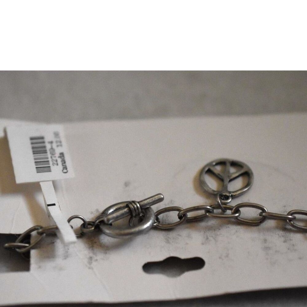 NWT ICING Peace Silver Tone Link Chain 5"-7" Toggle Latch Unisex Bracelet - Picture 4 of 4